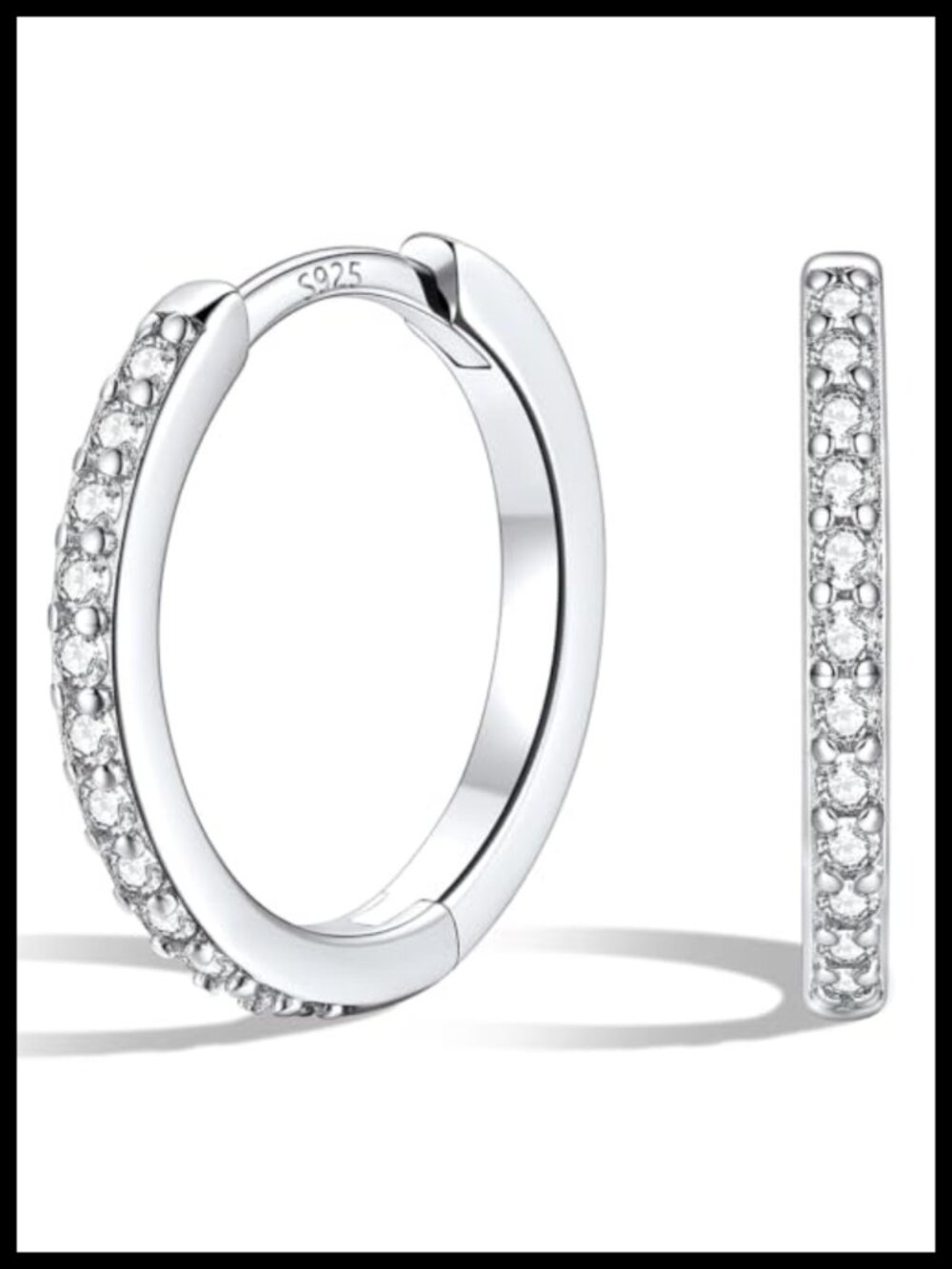 925 Sterling Silver Huggie Hoop Earrings Cubic Zirconia 12MM